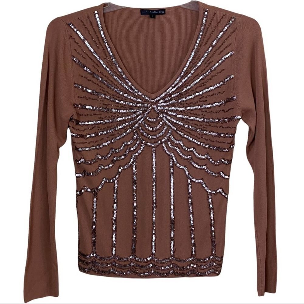 Pierri New York Sequins V-Neck Sweater Size Large